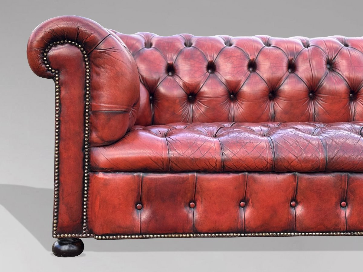 Early 20th Century Red Leather 3-seater Chesterfield-photo-3
