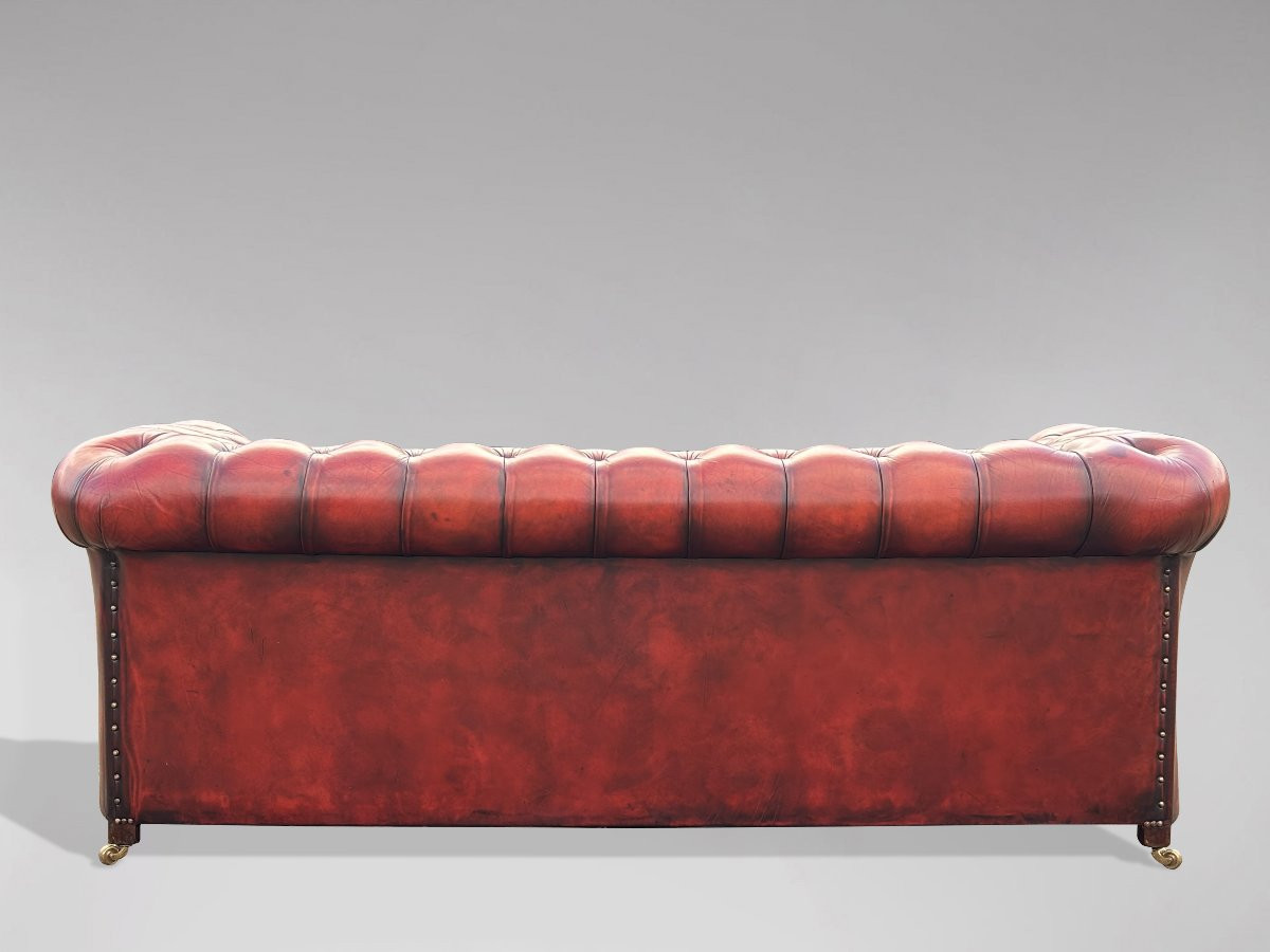 Early 20th Century Red Leather 3-seater Chesterfield-photo-3