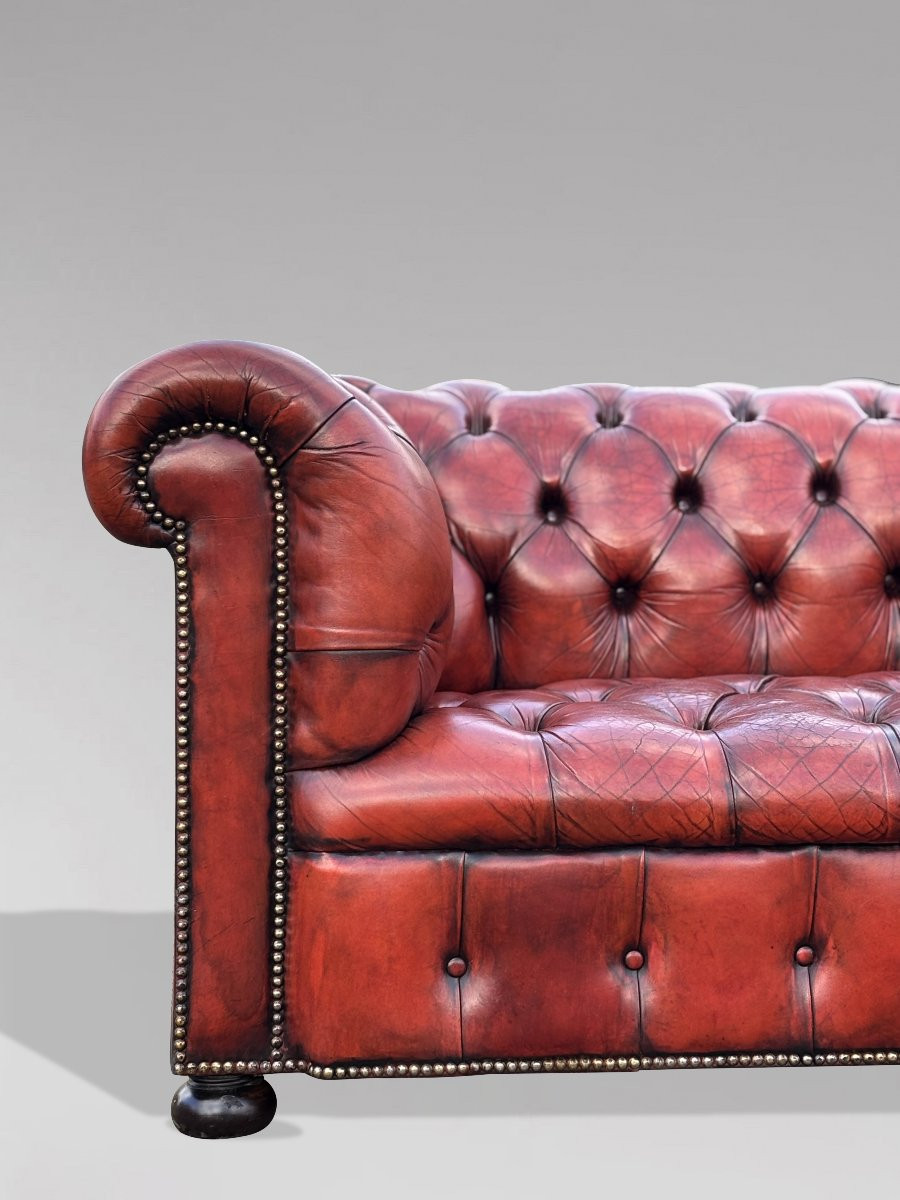 Early 20th Century Red Leather 3-seater Chesterfield-photo-4