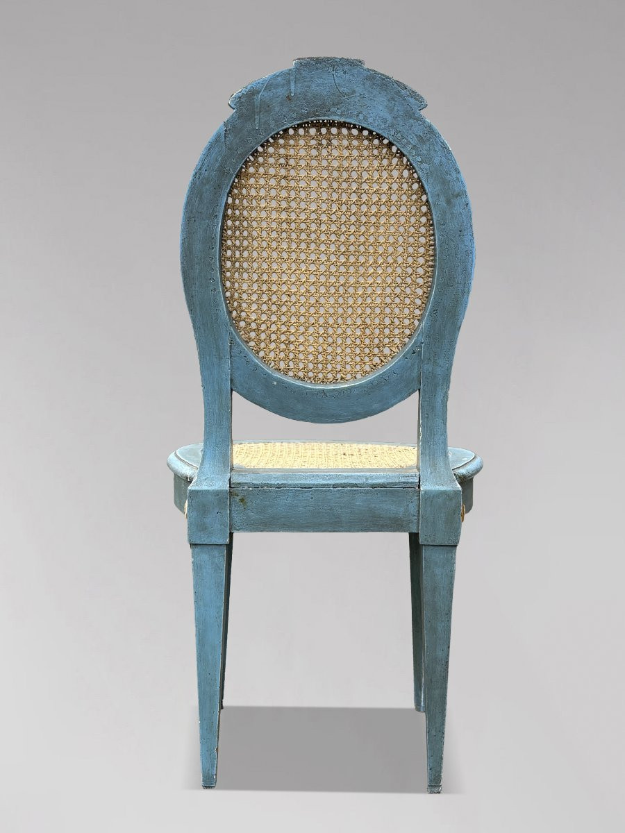 19th Century Set Of 12 Louis XVI Painted Caned Dining Chairs-photo-2