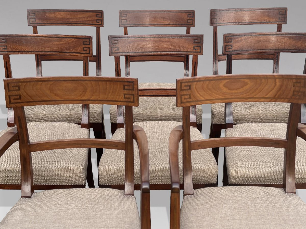 Début XIXᵉ Siècle, Ensemble de 8 Chaises de Salle à Manger en Acajou et Ébène, Époque Régence-photo-3