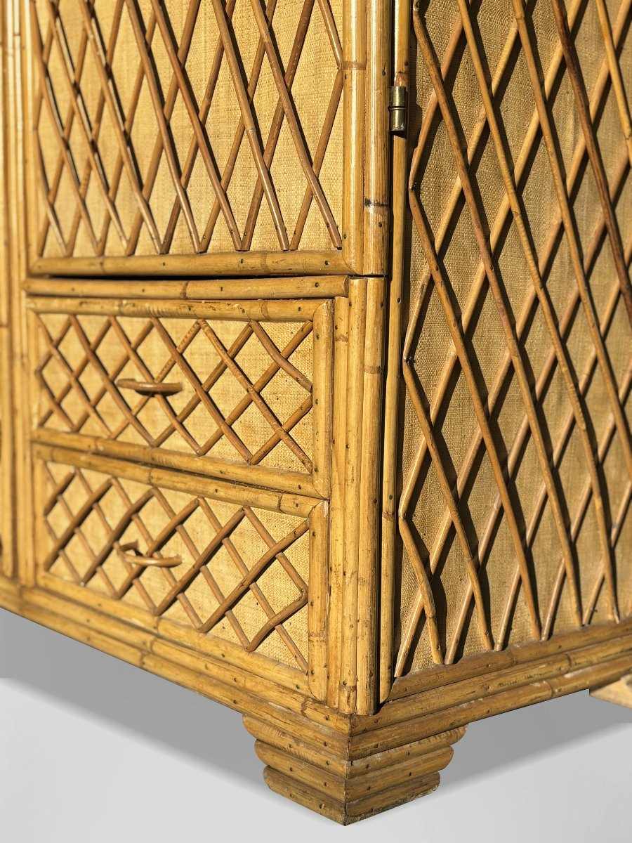 1970's French Riviera Bamboo & Wicker Wardrobe-photo-3