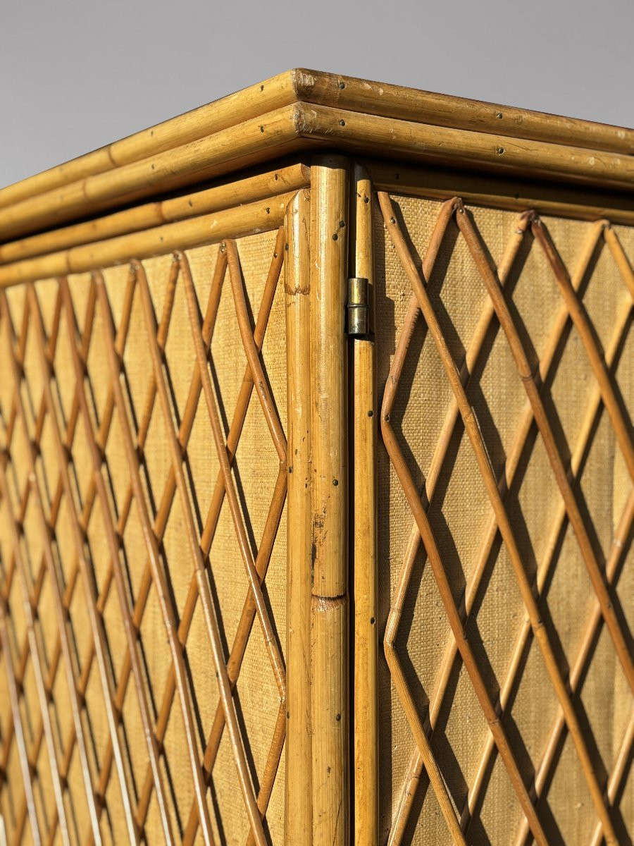 1970's French Riviera Bamboo & Wicker Wardrobe-photo-4