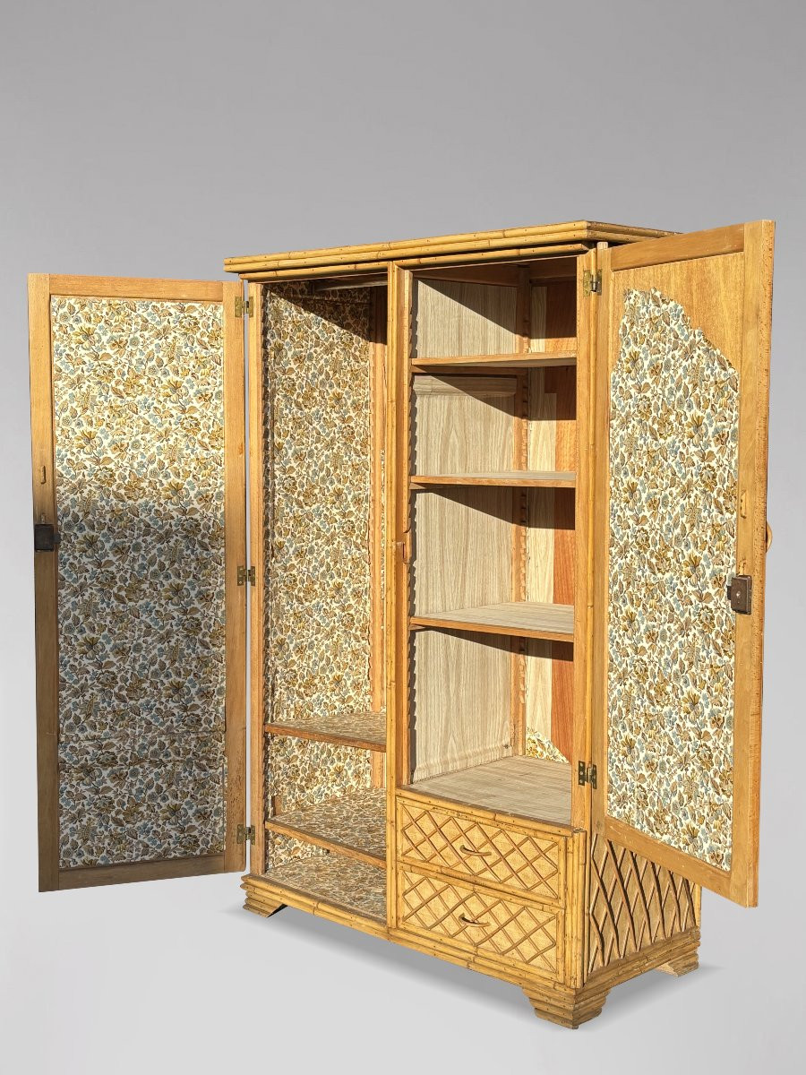 1970's French Riviera Bamboo & Wicker Wardrobe-photo-1