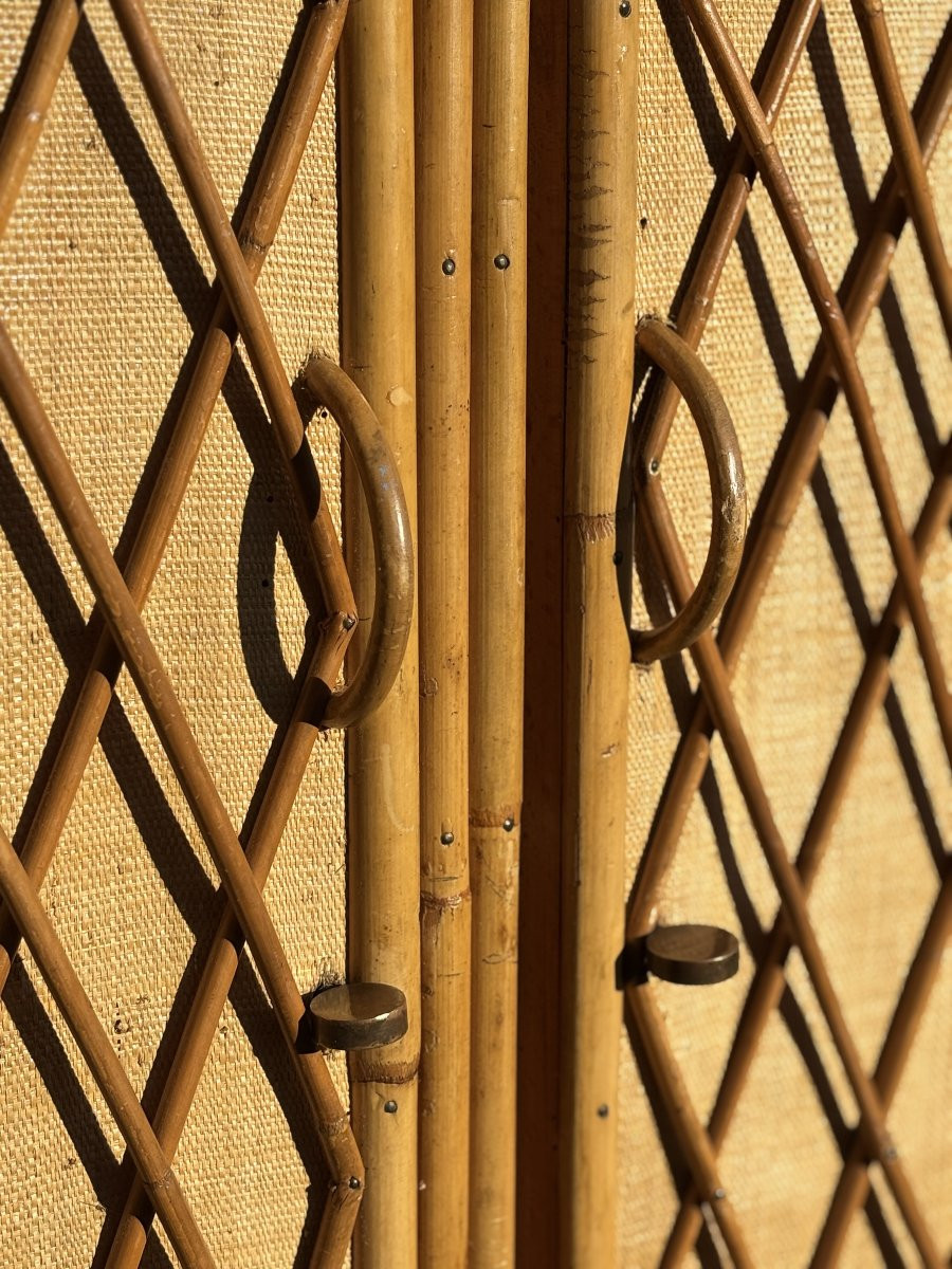 1970's French Riviera Bamboo & Wicker Wardrobe-photo-3