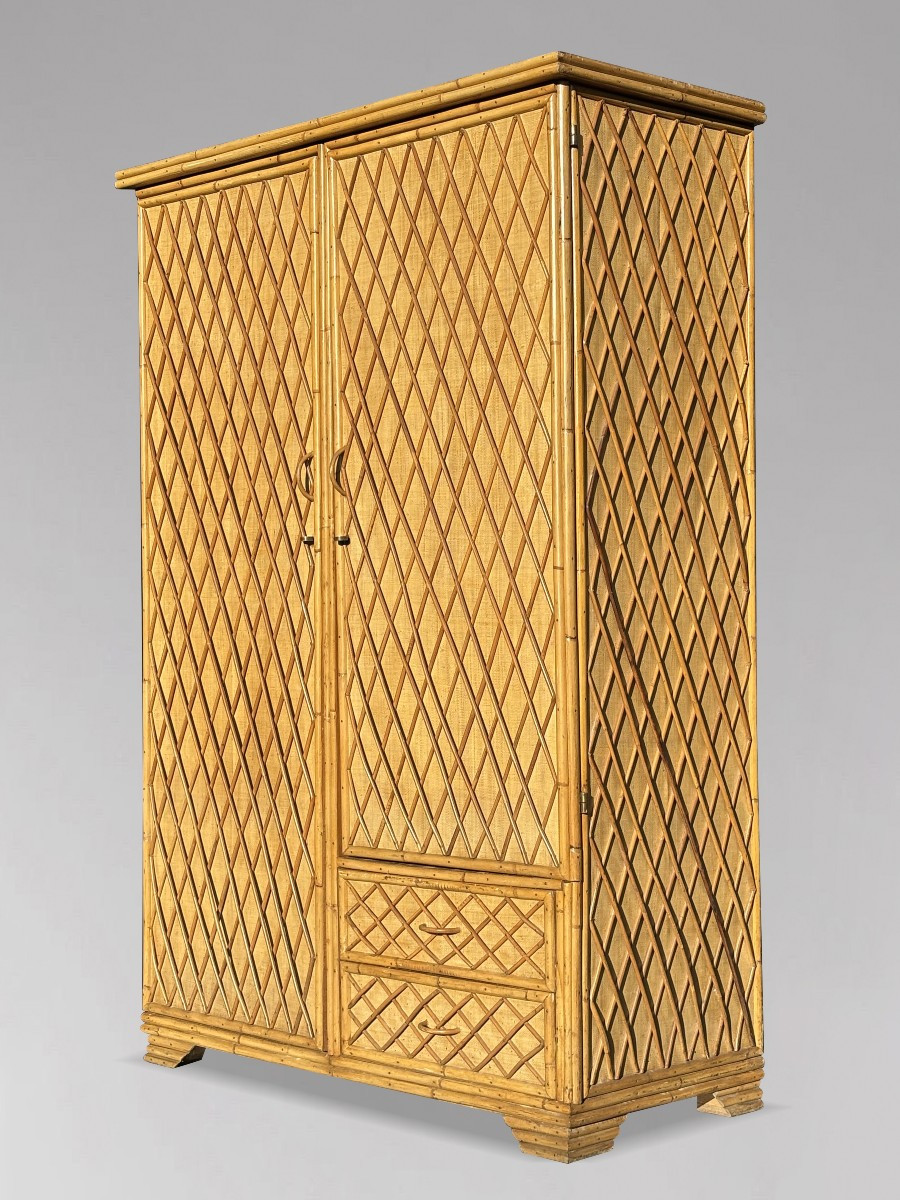1970's French Riviera Bamboo & Wicker Wardrobe