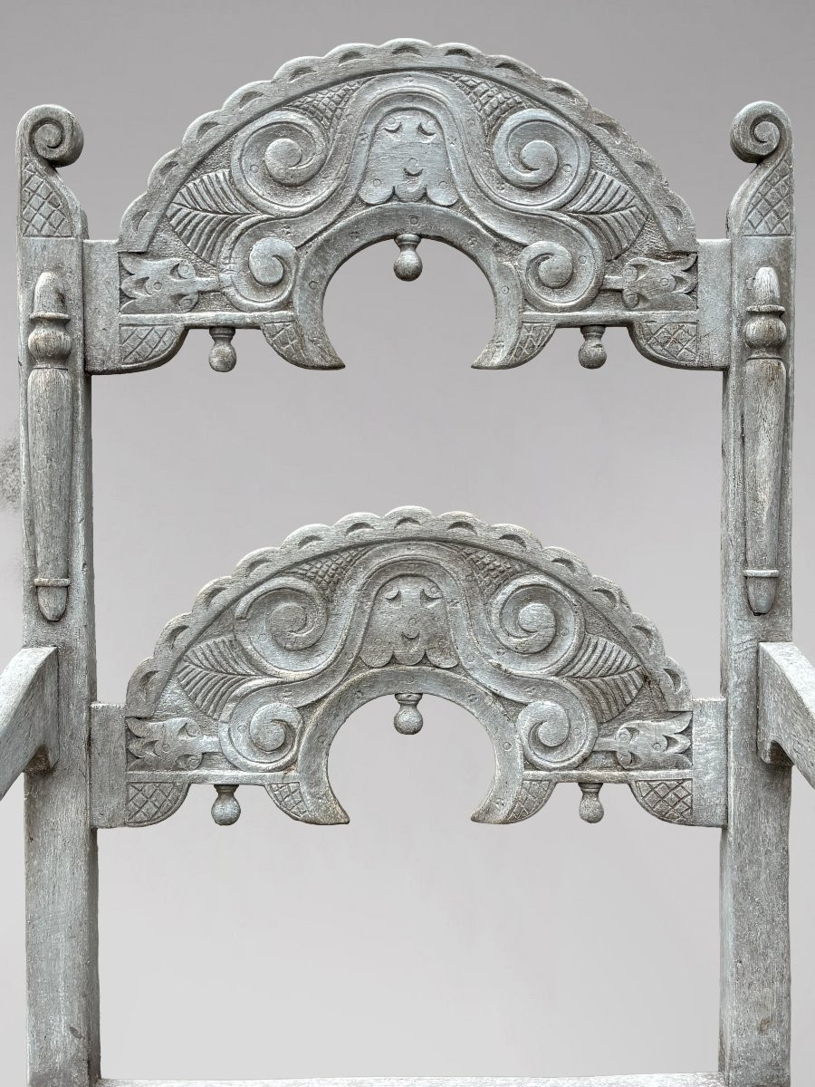 Set Of 8 Carved Oak Painted Yorkshire Dining Chairs-photo-4