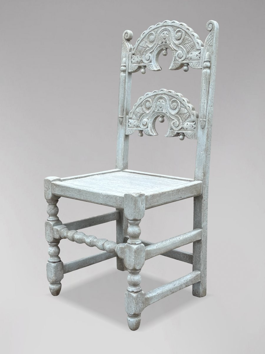 Set Of 8 Carved Oak Painted Yorkshire Dining Chairs-photo-3