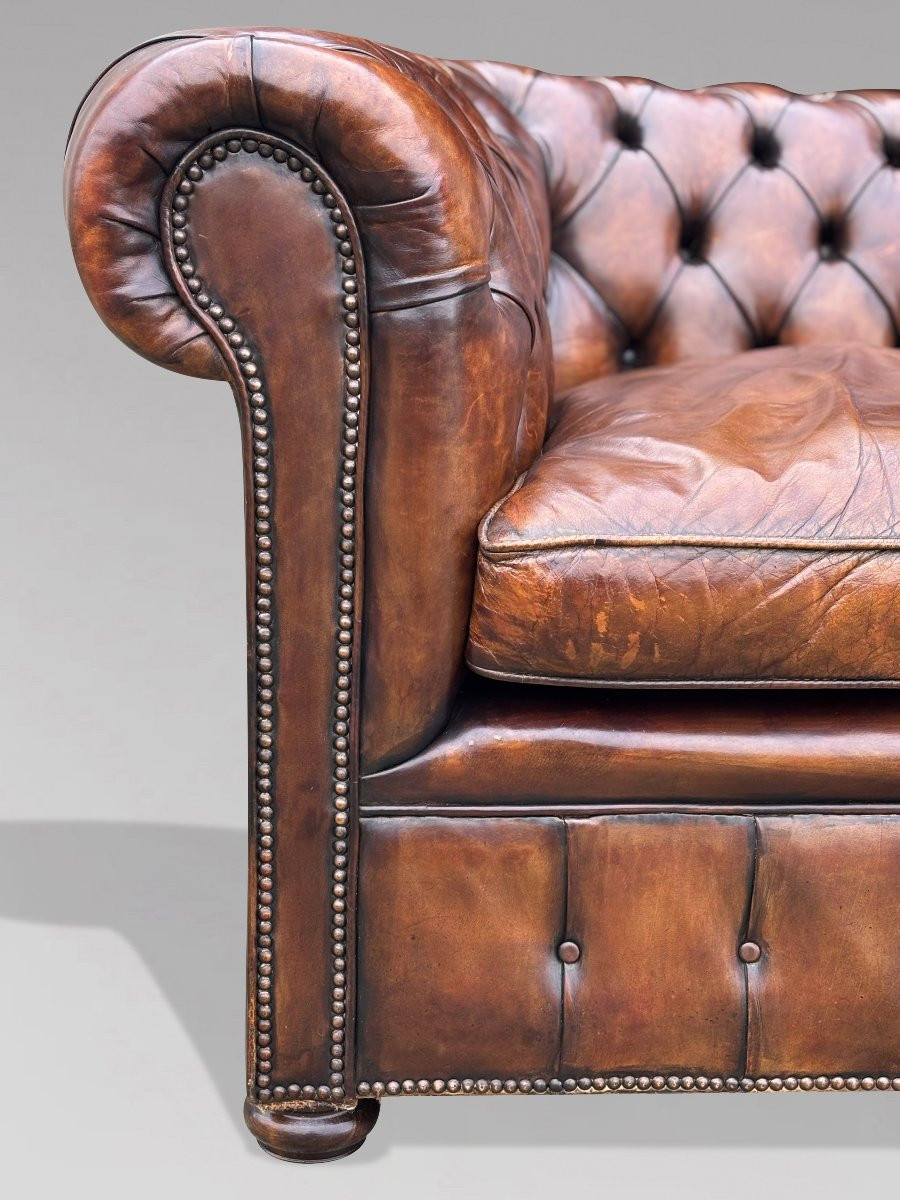 19ème Siècle, Canapé Chesterfield en Cuir Marron, Période Victorienne-photo-2