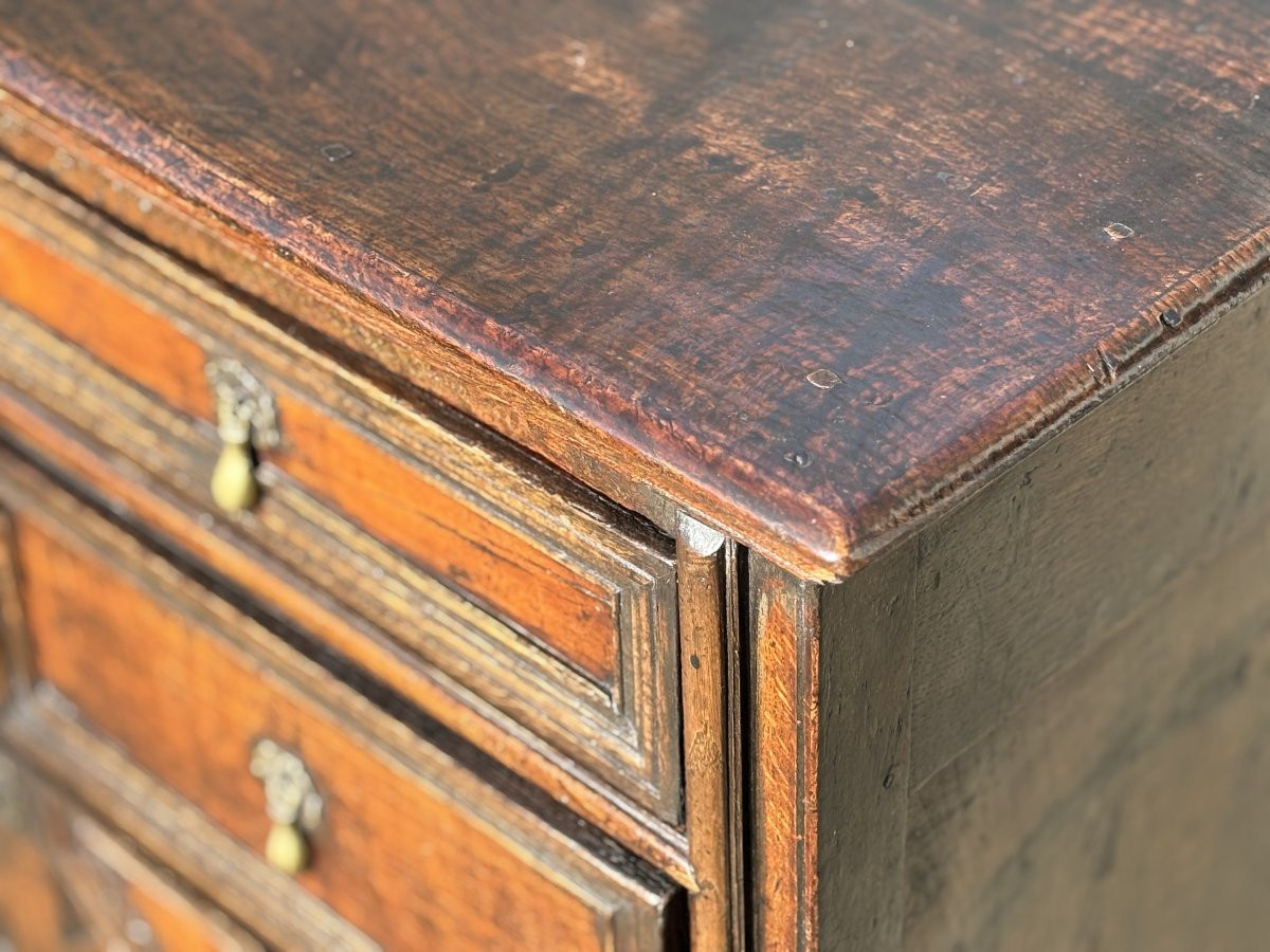 17th Century Charles II Jacobean Oak Geometric Chest Of Drawers-photo-5