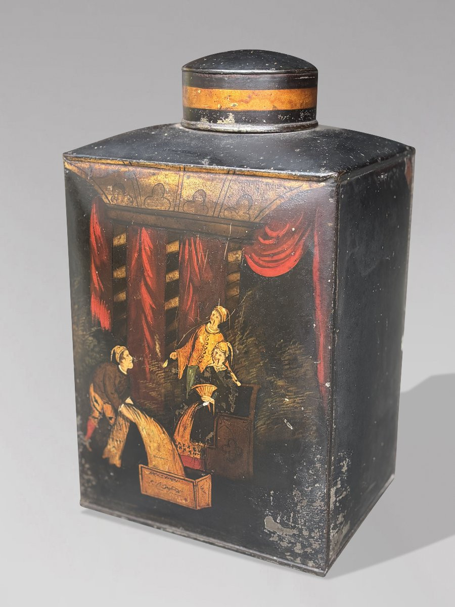 Ensemble de 3 Boîtes à Thé en Tôle Peinte, Époque Guillaume IV-photo-2