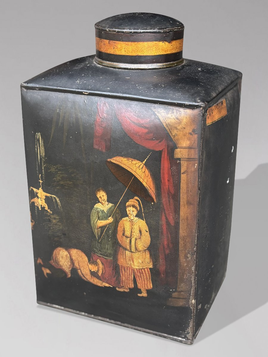 Ensemble de 3 Boîtes à Thé en Tôle Peinte, Époque Guillaume IV-photo-3