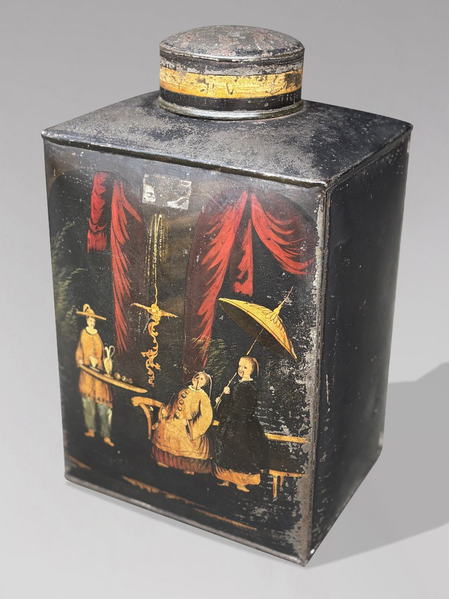 Ensemble de 3 Boîtes à Thé en Tôle Peinte, Époque Guillaume IV-photo-4