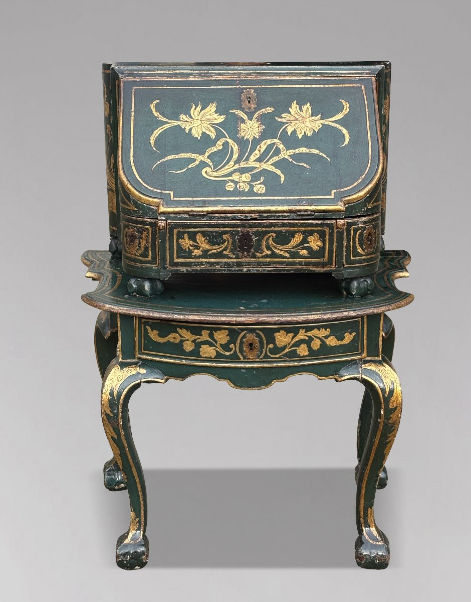 18th Century Venetian Painted Traveling Bureau On Table-photo-5