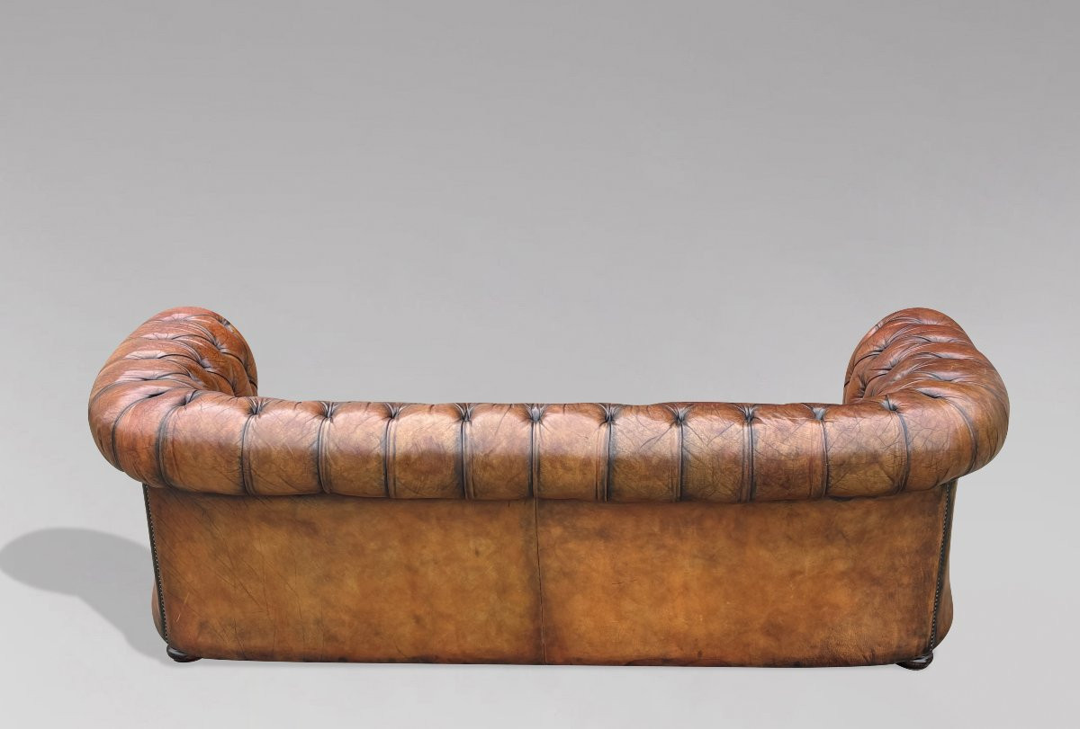  Début 20ème Siècle, Canapé Chesterfield 3 Places en Cuir Brun-photo-4