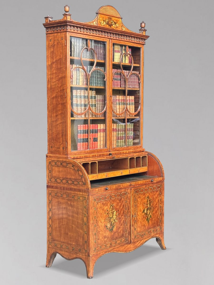 18th Century George III Sheraton Period Satinwood & Inlay Desk Bokkcase-photo-3