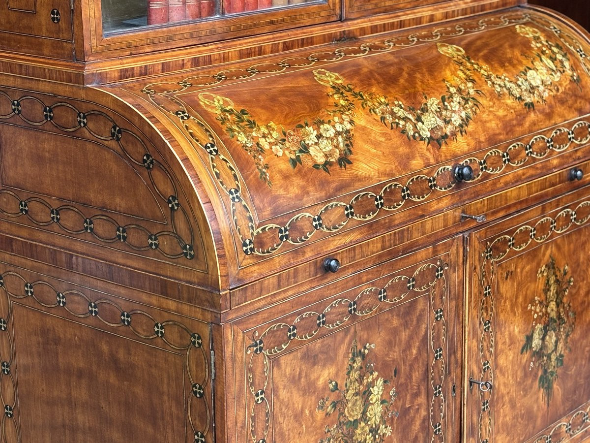18th Century George III Sheraton Period Satinwood & Inlay Desk Bokkcase-photo-4