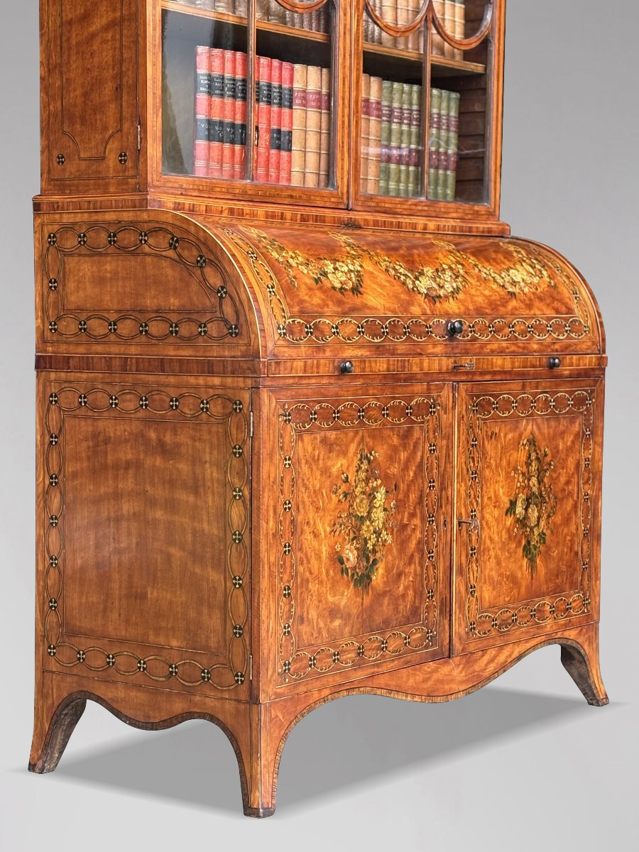 18th Century George III Sheraton Period Satinwood & Inlay Desk Bokkcase-photo-1