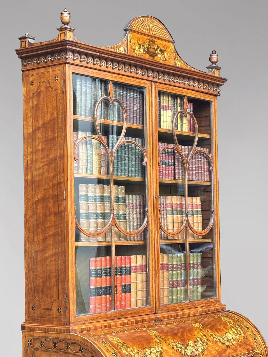 18th Century George III Sheraton Period Satinwood & Inlay Desk Bokkcase-photo-2
