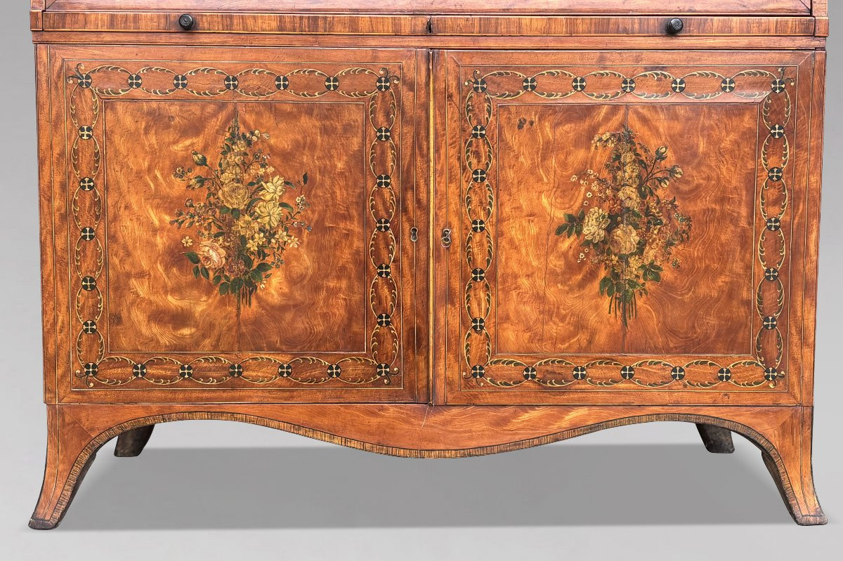 18th Century George III Sheraton Period Satinwood & Inlay Desk Bokkcase-photo-3