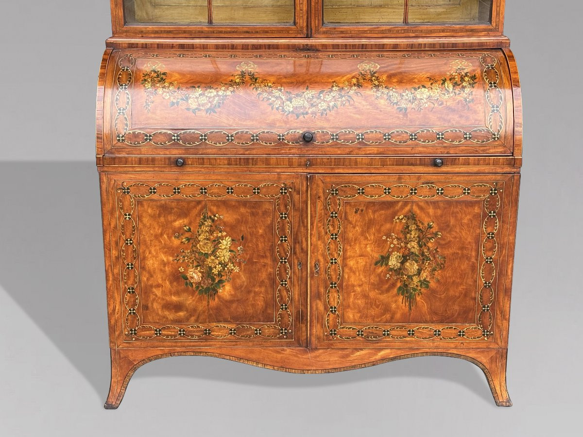 18th Century George III Sheraton Period Satinwood & Inlay Desk Bokkcase-photo-4