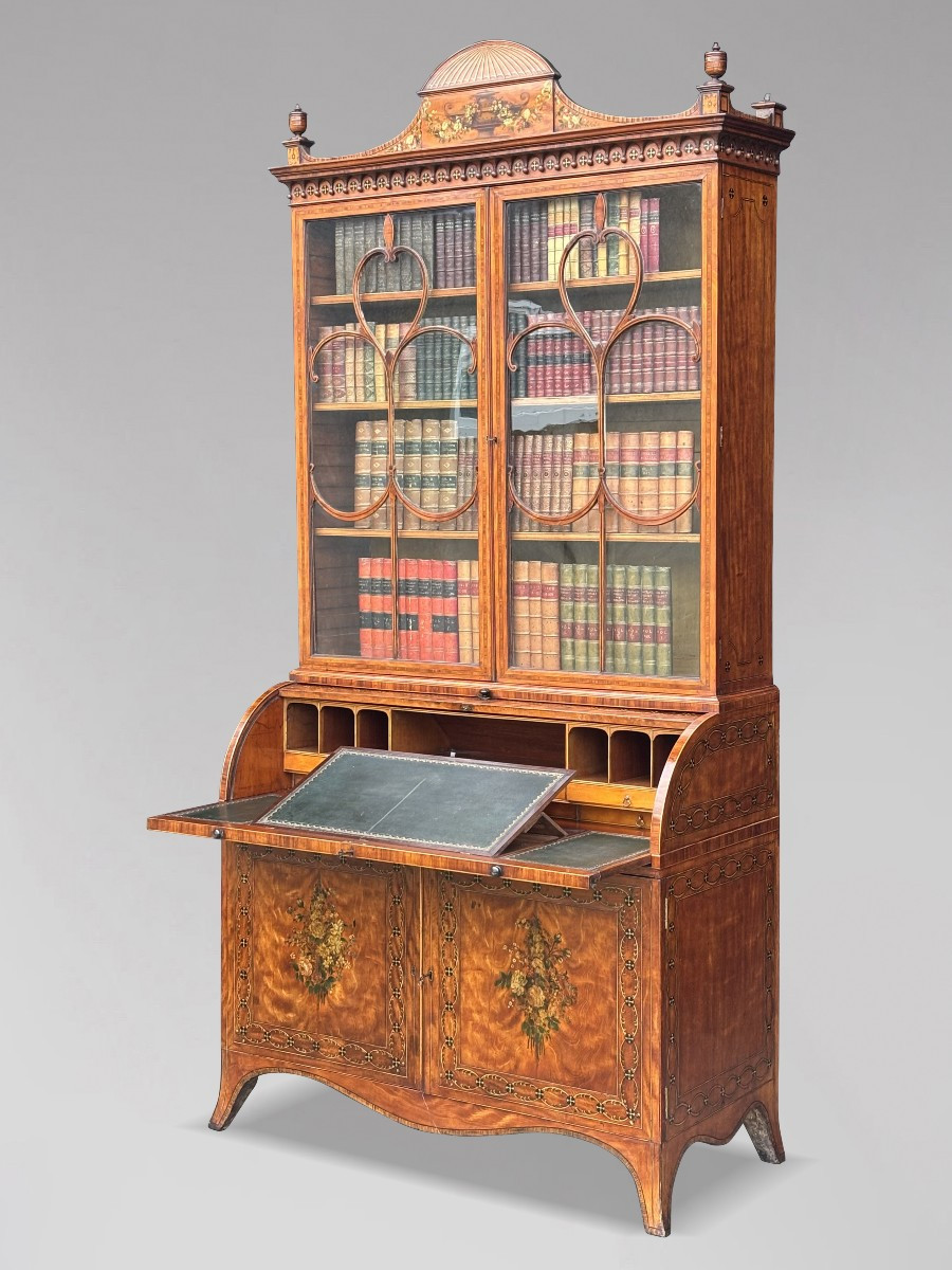 18th Century George III Sheraton Period Satinwood & Inlay Desk Bokkcase