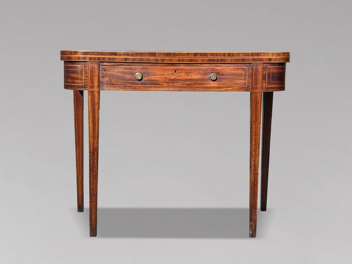 18th Century George III Period Mahogany Satinwood Inlay Fold-over Tea Table-photo-5