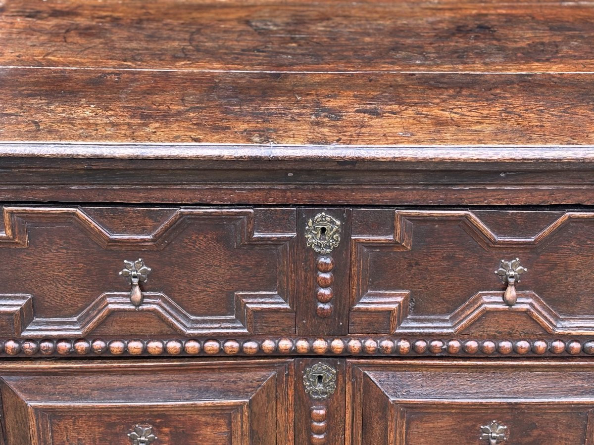 17th Century Charles II Period Jacobean Oak Geometric Chest Of Drawers-photo-3
