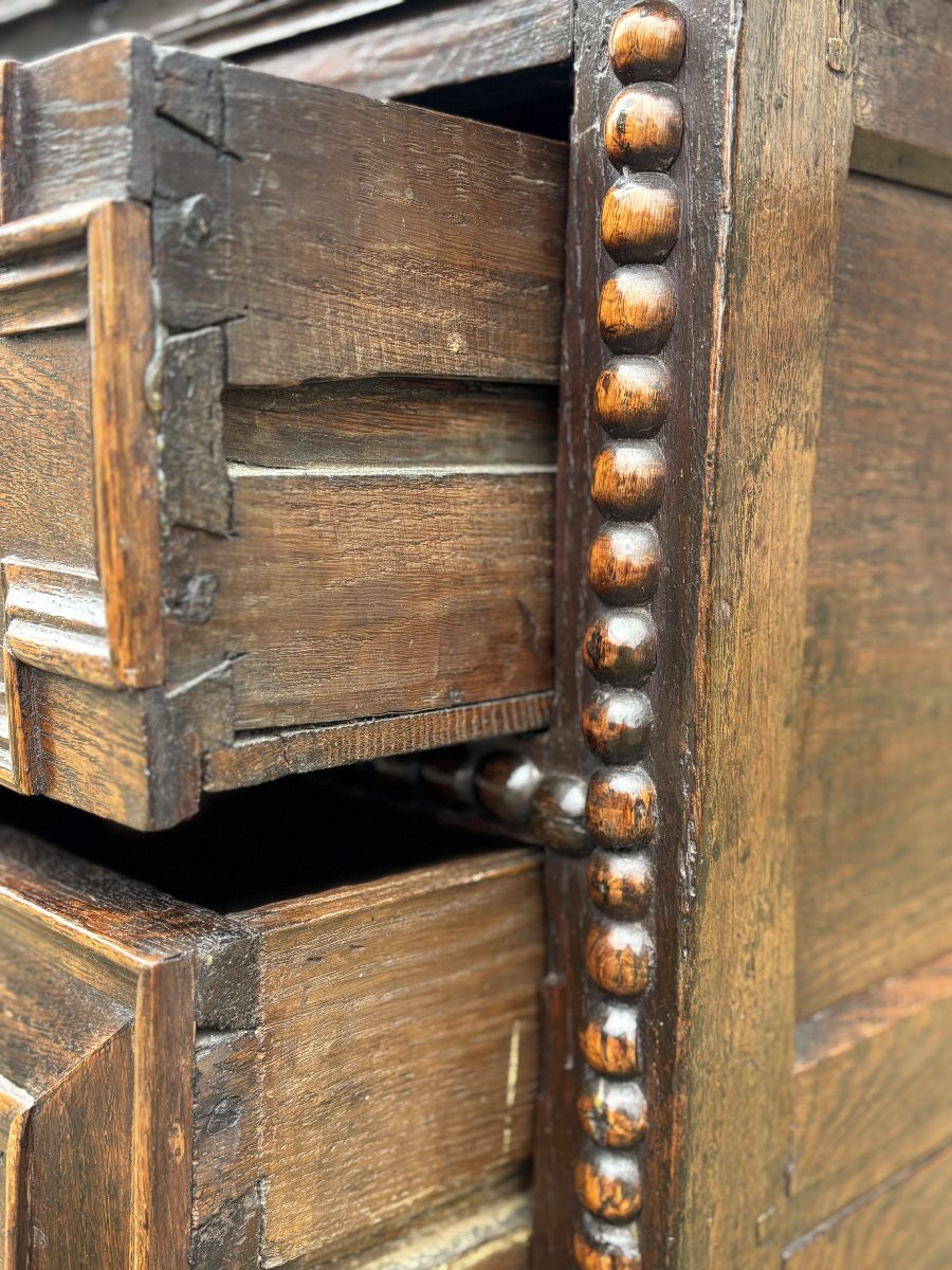 17th Century Charles II Period Jacobean Oak Geometric Chest Of Drawers-photo-4