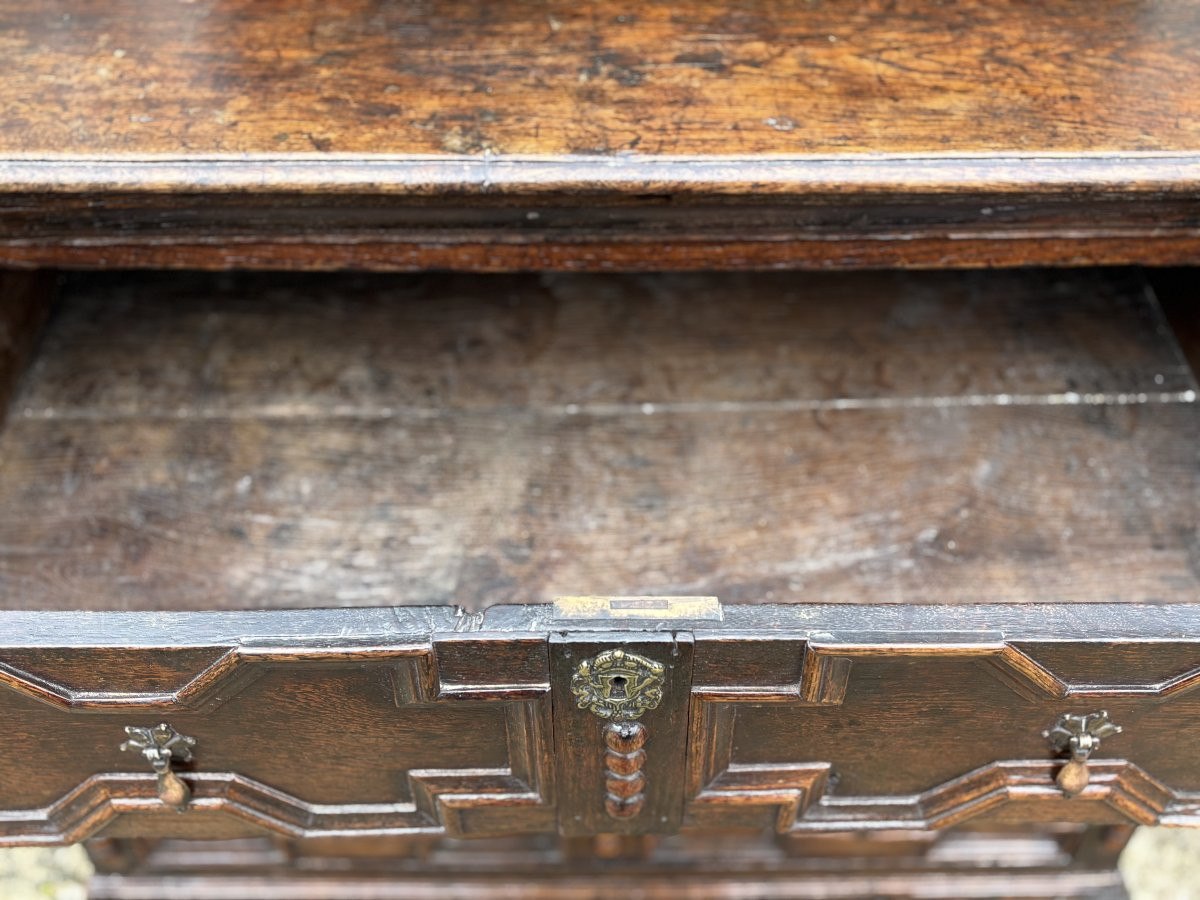 17th Century Charles II Period Jacobean Oak Geometric Chest Of Drawers-photo-6