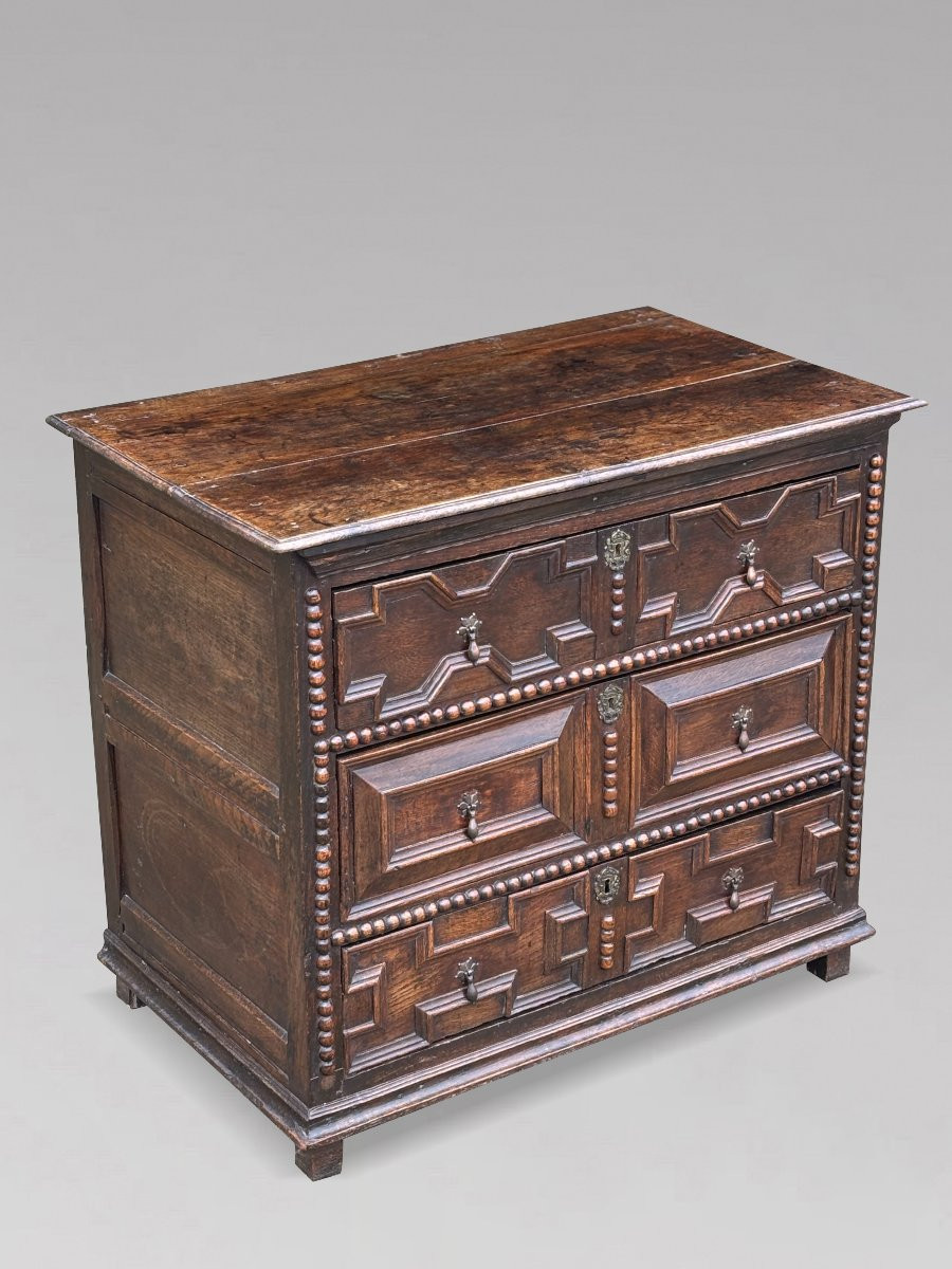 17th Century Charles II Period Jacobean Oak Geometric Chest Of Drawers-photo-7