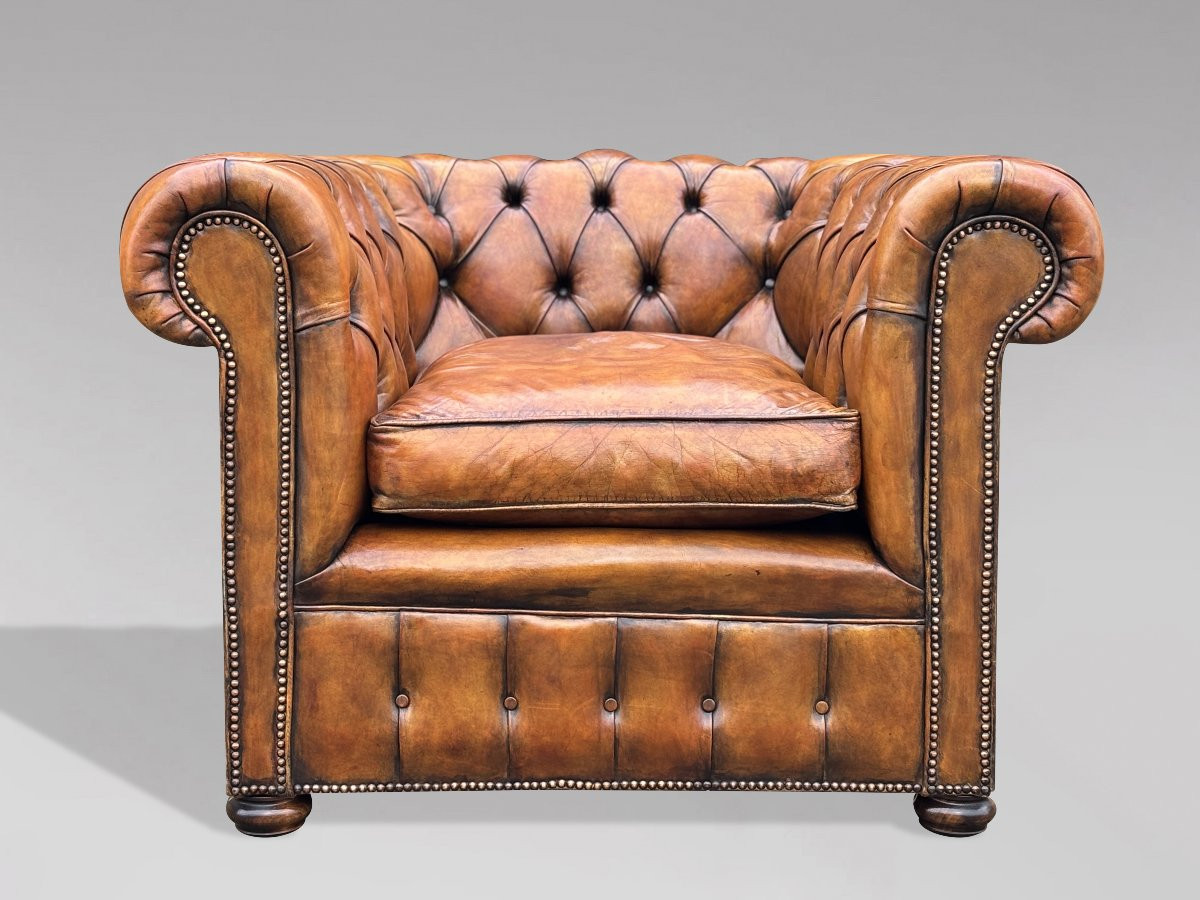 19ème Siècle, Paire de Fauteuils Club Chesterfield en cuir -photo-3