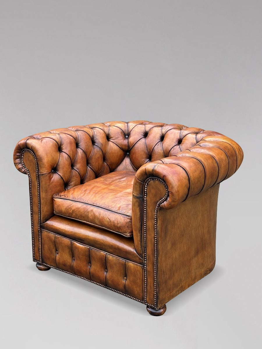 19ème Siècle, Paire de Fauteuils Club Chesterfield en cuir -photo-6