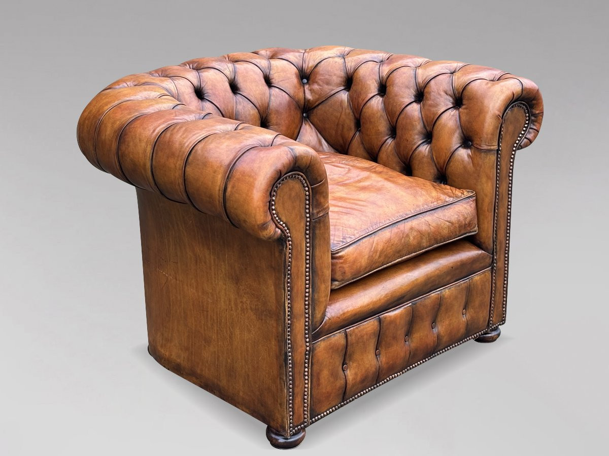 19ème Siècle, Paire de Fauteuils Club Chesterfield en cuir -photo-7