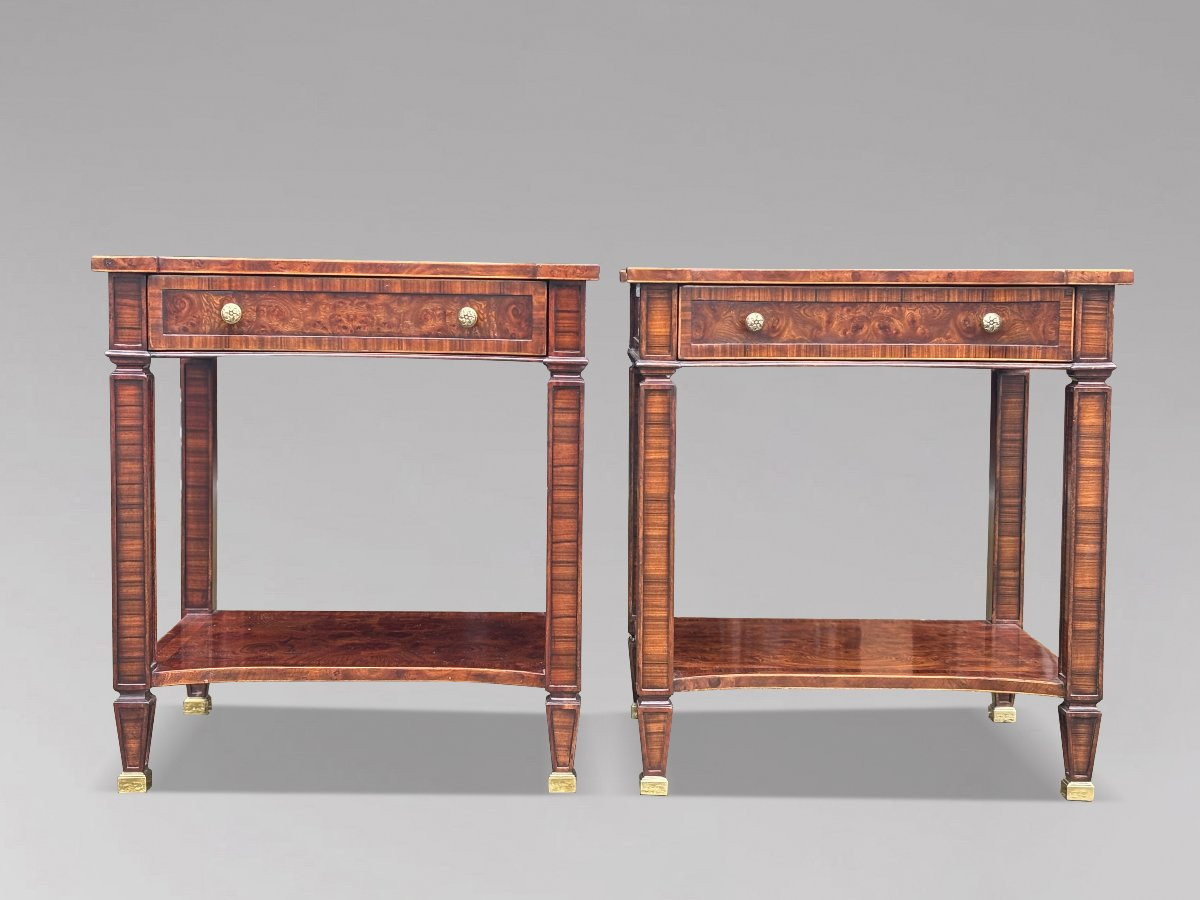 1980's Quality Walnut Inlaid Pair Of Side Tables By Brights Of Nettlebed-photo-5