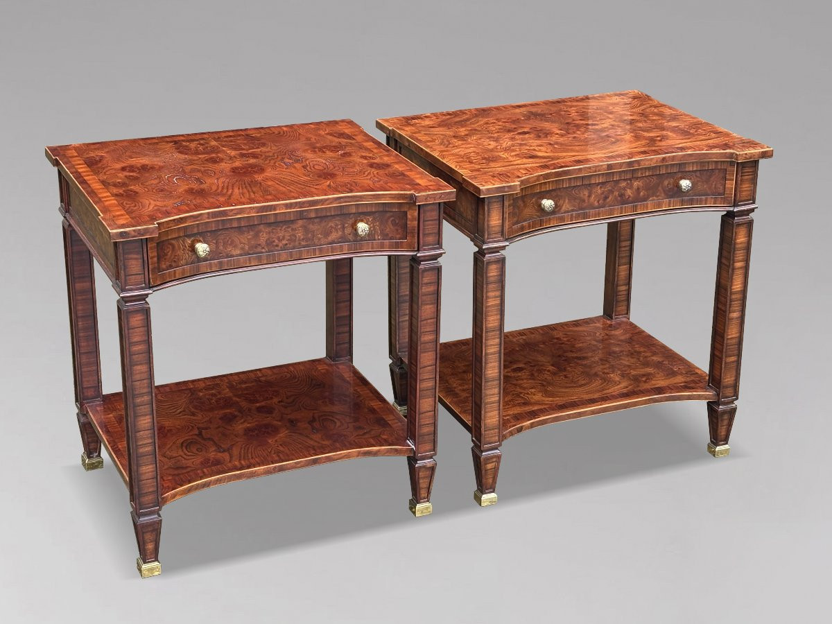 1980's Quality Walnut Inlaid Pair Of Side Tables By Brights Of Nettlebed-photo-6