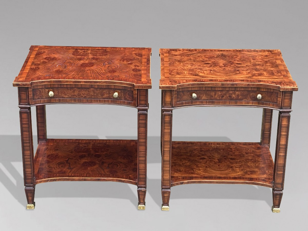 1980's Quality Walnut Inlaid Pair Of Side Tables By Brights Of Nettlebed