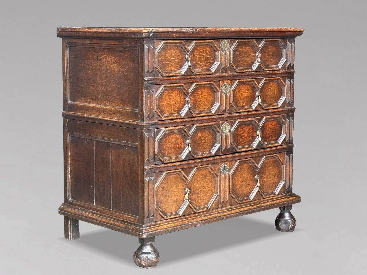 17ème Siècle, Commode Géométrique en Chêne d’Époque Charles II-photo-2