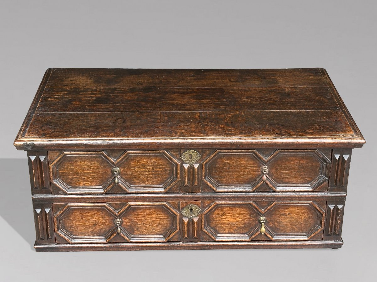 17ème Siècle, Commode Géométrique en Chêne d’Époque Charles II-photo-4
