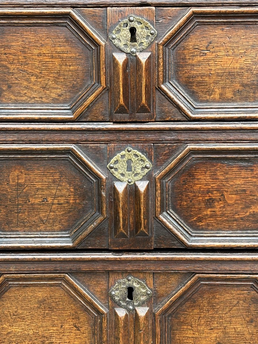 17ème Siècle, Commode Géométrique en Chêne d’Époque Charles II-photo-4