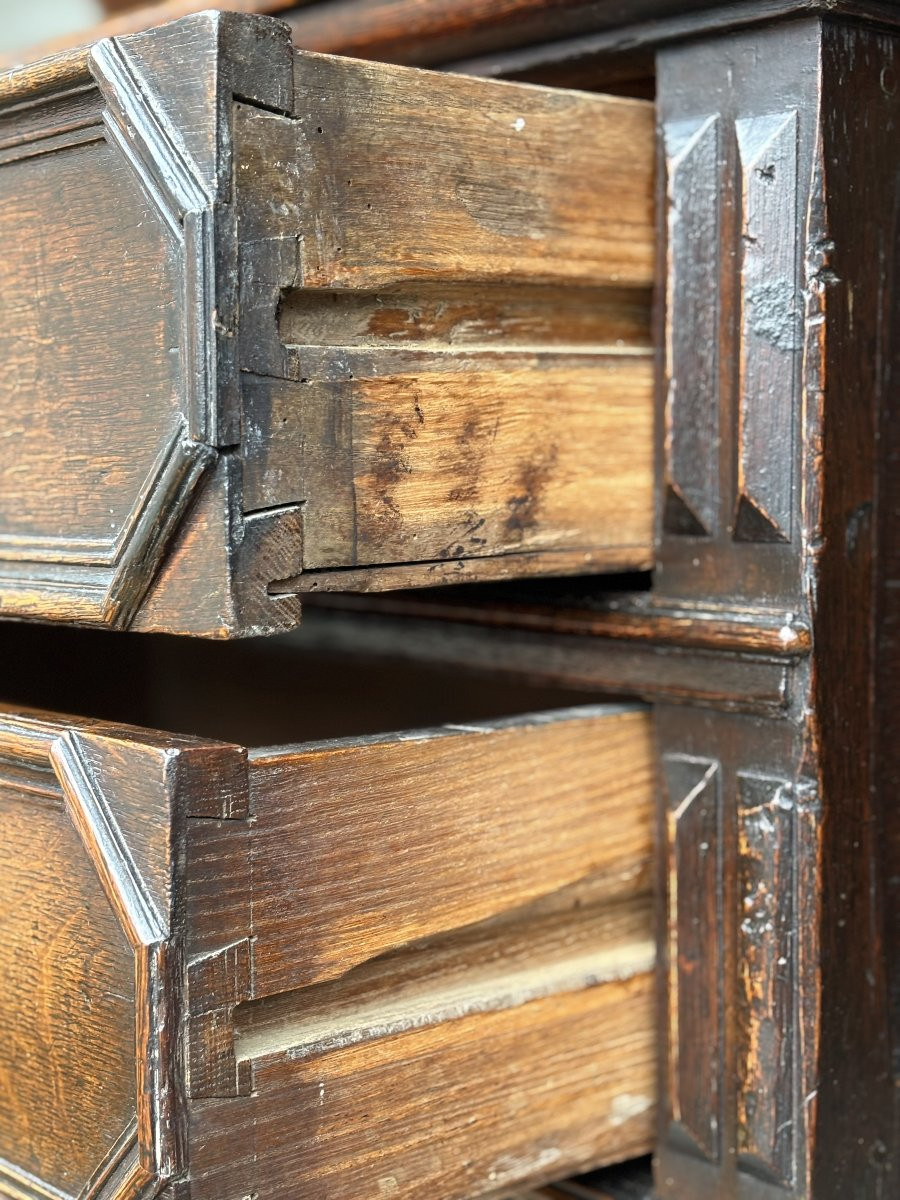 17ème Siècle, Commode Géométrique en Chêne d’Époque Charles II-photo-5