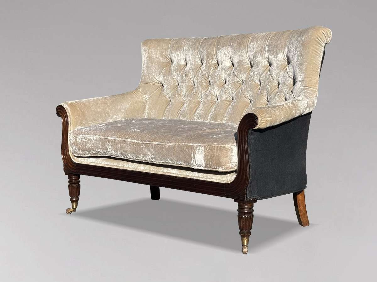 19ème Siècle, Canapé en Velours de Forme Lyre en Acajou, Époque Guillaume IV-photo-2
