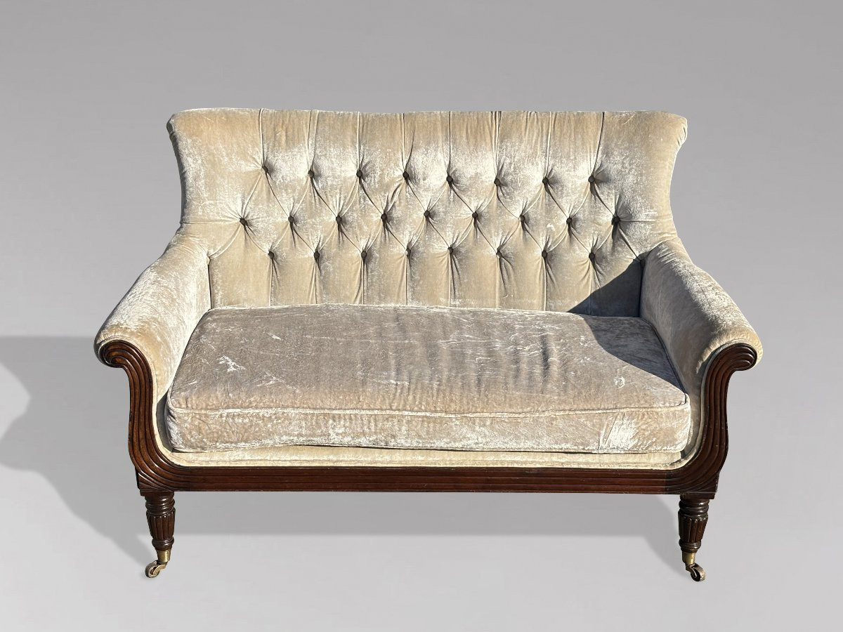 19ème Siècle, Canapé en Velours de Forme Lyre en Acajou, Époque Guillaume IV-photo-4