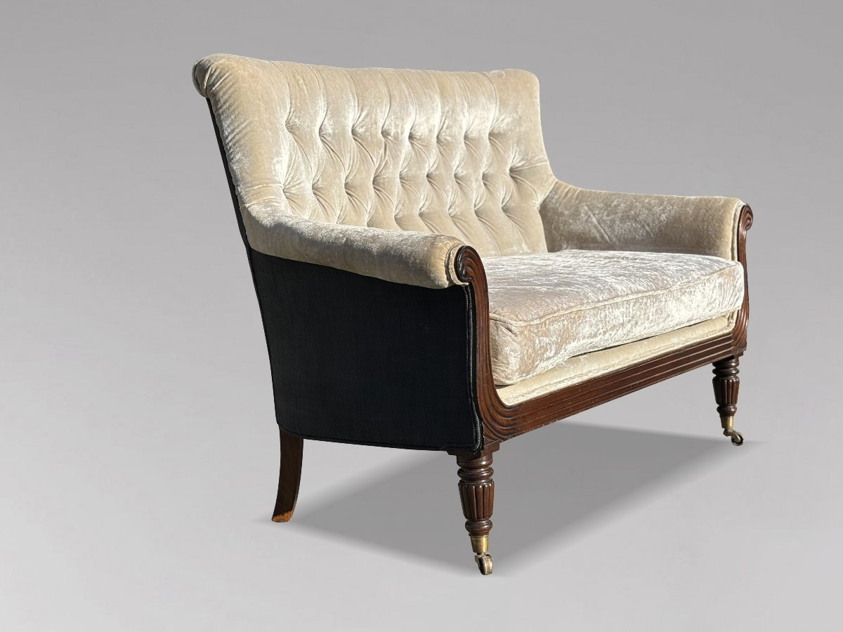 19ème Siècle, Canapé en Velours de Forme Lyre en Acajou, Époque Guillaume IV-photo-5