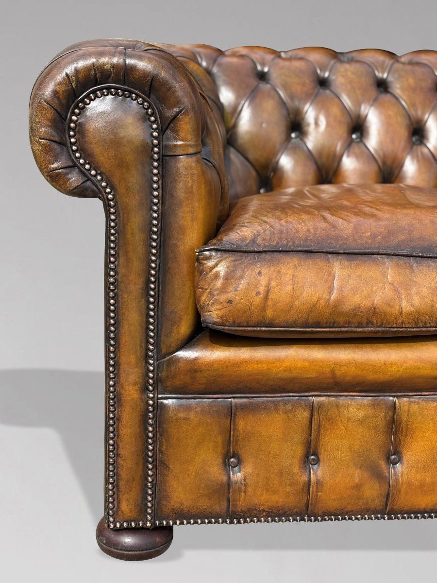 Début 20ème Siècle, Canapé Chesterfield 2 Places en Cuir Brun-photo-4