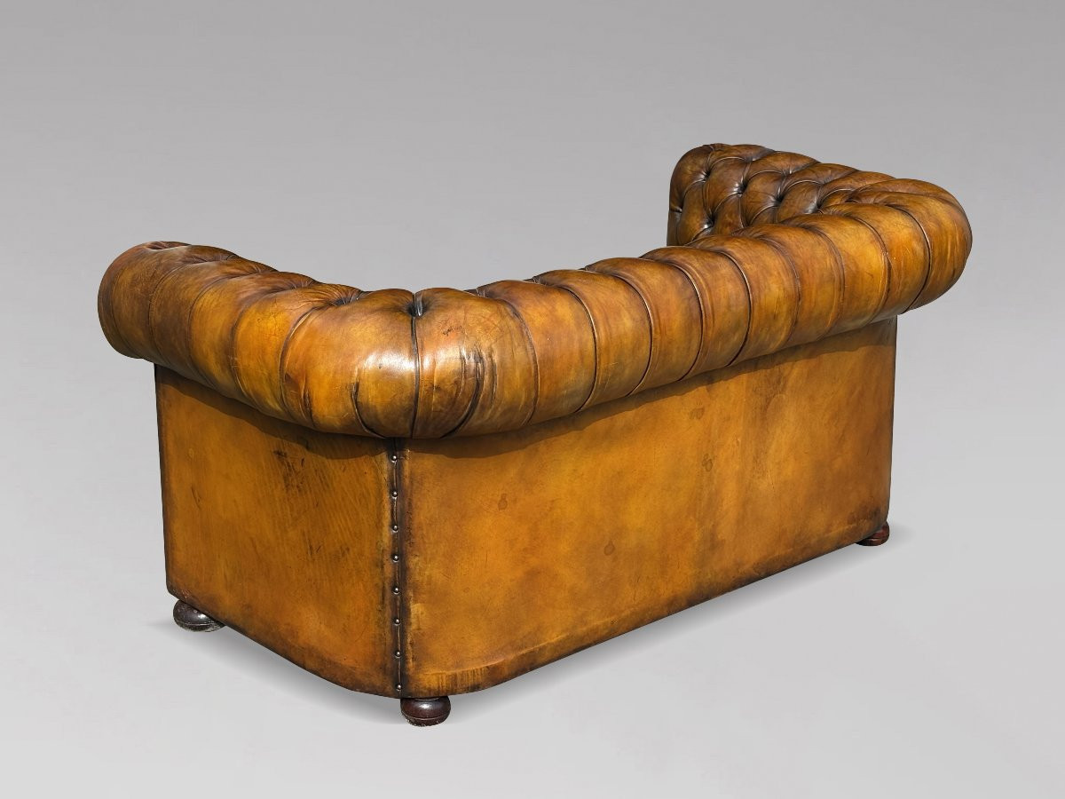 Début 20ème Siècle, Canapé Chesterfield 2 Places en Cuir Brun-photo-2