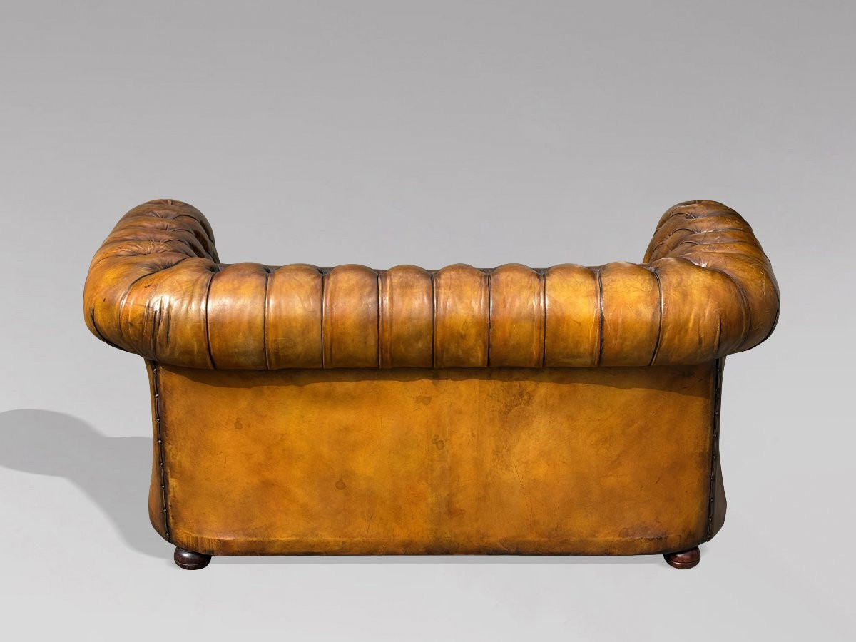 Début 20ème Siècle, Canapé Chesterfield 2 Places en Cuir Brun-photo-3