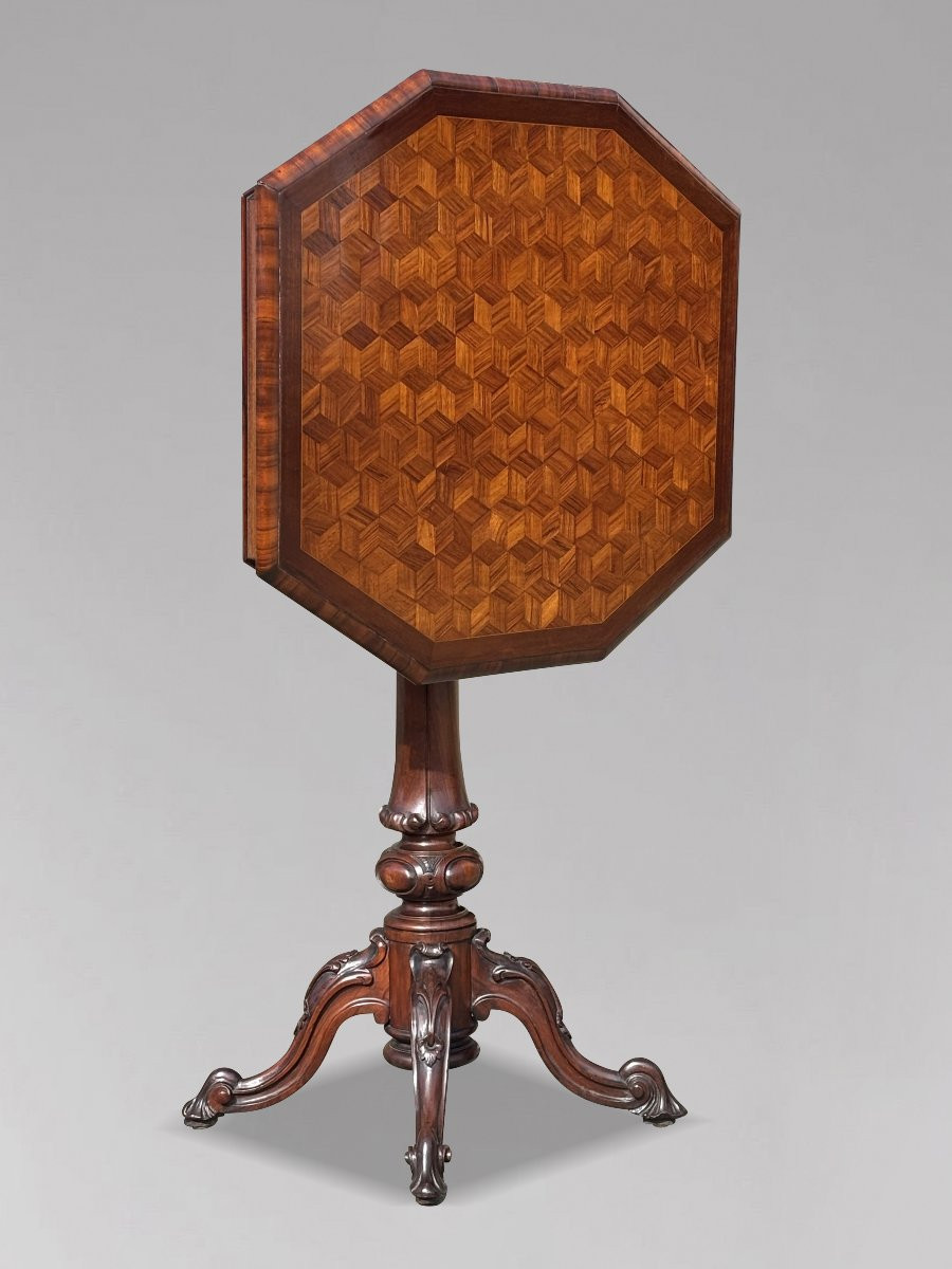 19th Century Victorian Period Walnut Parquetry Tilt-top Table-photo-3