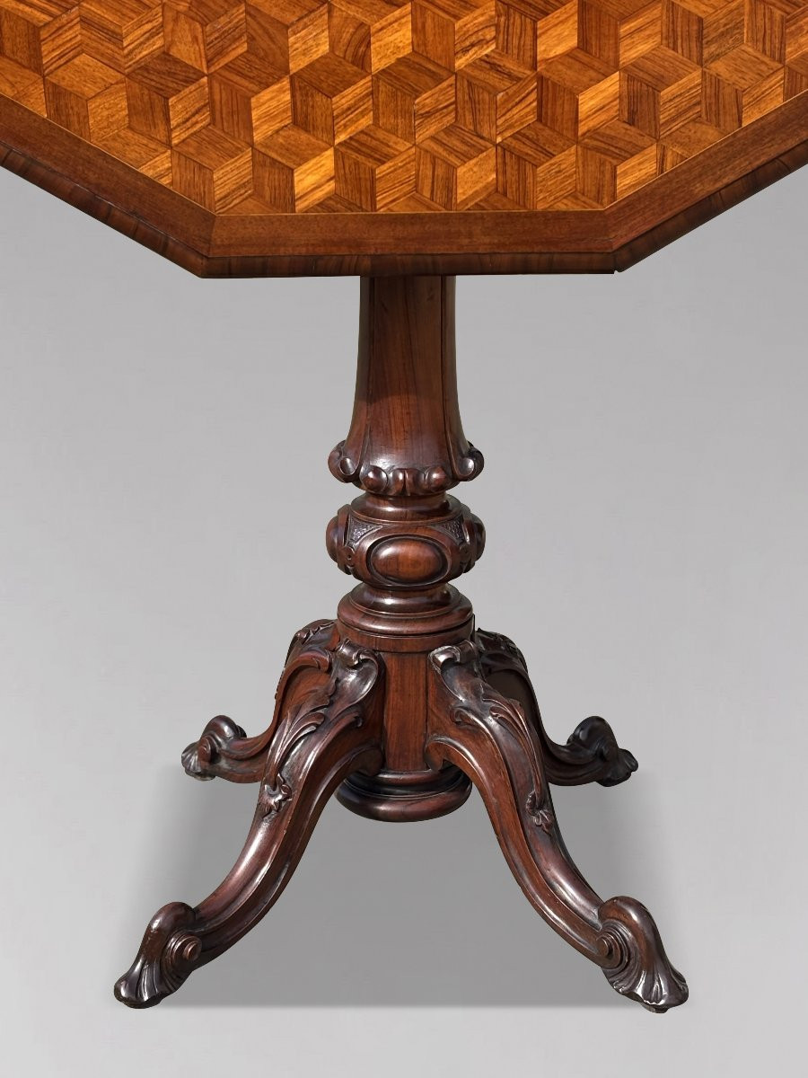 19th Century Victorian Period Walnut Parquetry Tilt-top Table-photo-4