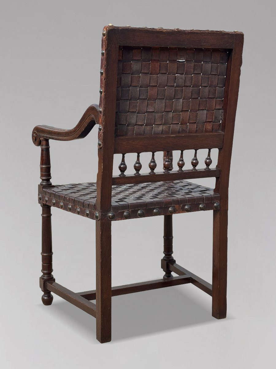 19ème Siècle, Paire de Fauteuils en Chêne et Cuir Tressé -photo-4